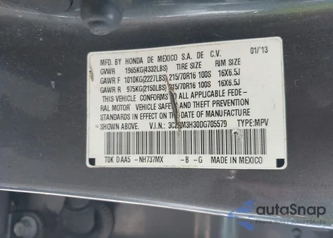 2013 Honda Cr-V Lx из США, поврежденный, VIN 3CZRM3H30DG705579